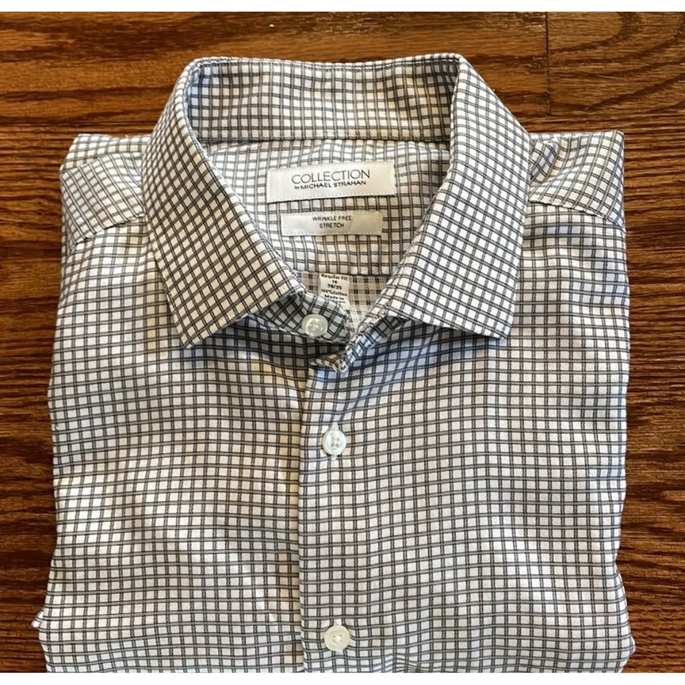 Michael Strahan Shirt Men 16 1/2 34/35 Black White Grid Check Stretch Collection